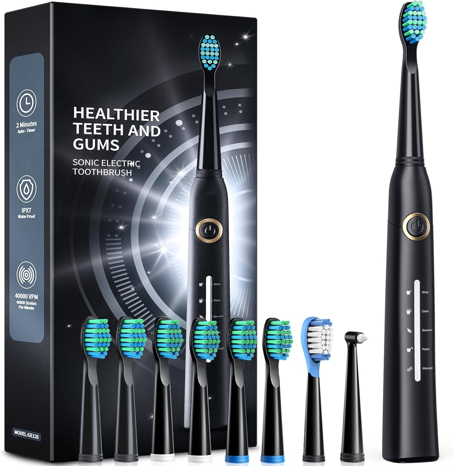 Sonic Electric Toothbrushes for Adults and Kids, 8 Brush Heads Electric Toothbrush with 40000 VPM Deep Clean 5 Modes, Rechargeable Fast Charge 4 Hours Last 30 Days