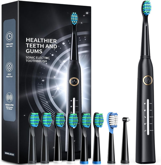 Sonic Electric Toothbrushes for Adults and Kids, 8 Brush Heads Electric Toothbrush with 40000 VPM Deep Clean 5 Modes, Rechargeable Fast Charge 4 Hours Last 30 Days